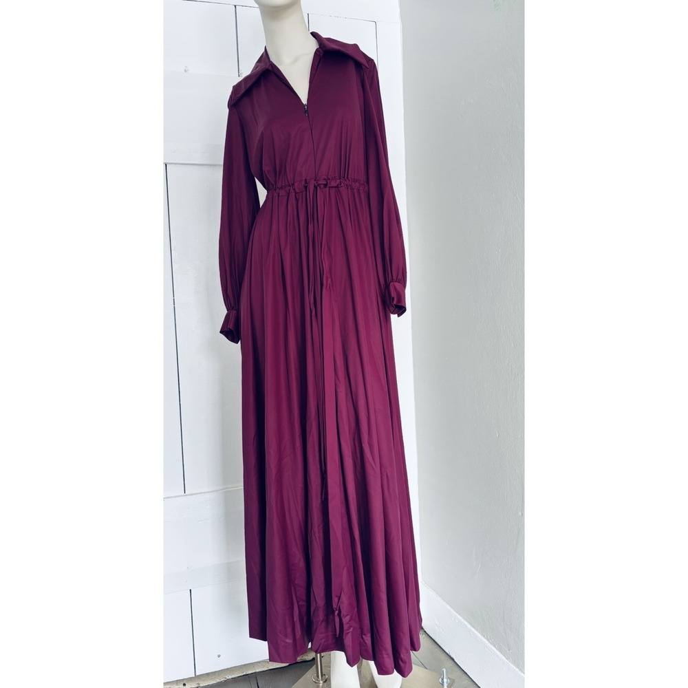 Vanity Fair Long Sleeve Drawstring Waist Robe in Deep Plum